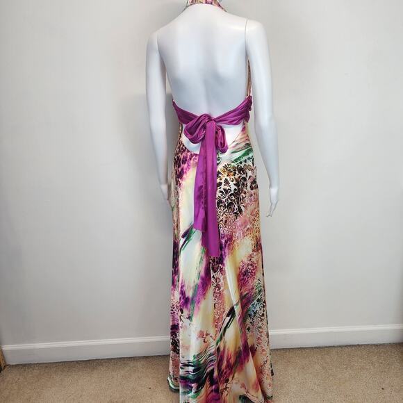 Vtg B. Darlin Y2K Halter Satin Maxi Dress 11/12 Formal Resort Cruise Mardi Gras - Picture 2 of 16